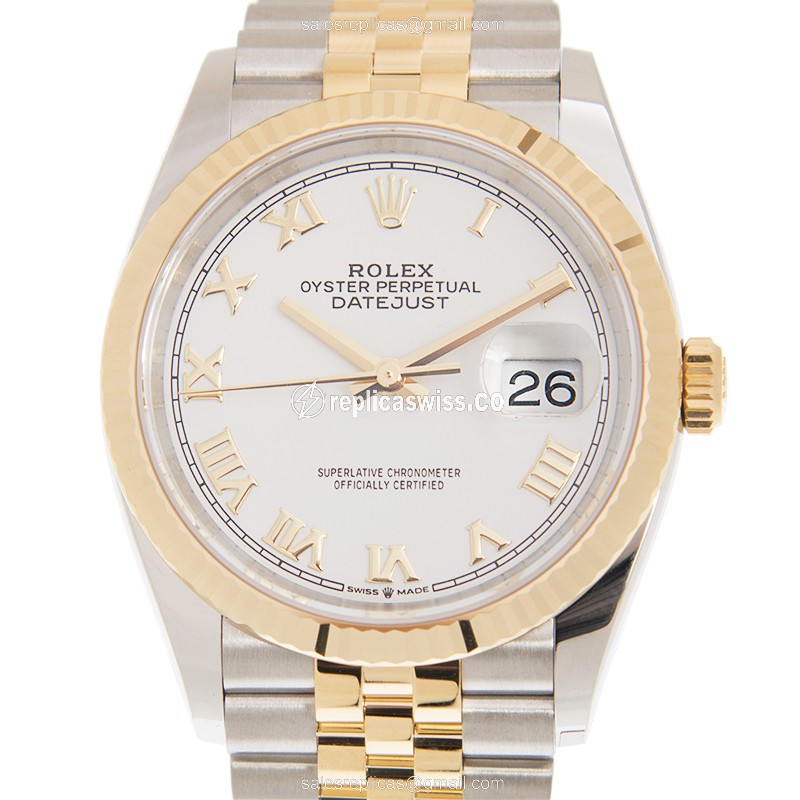 Elegant Rolex 126233-0029 DATEJUST Replica, Automatic Movement, White Dial & 18kt Gold Case Watch