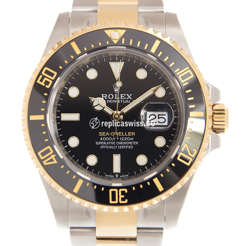 Elegant Rolex 126603-0001 Sea-Dweller Replica in Black Dial & 18kt Gold Steel Case Watch