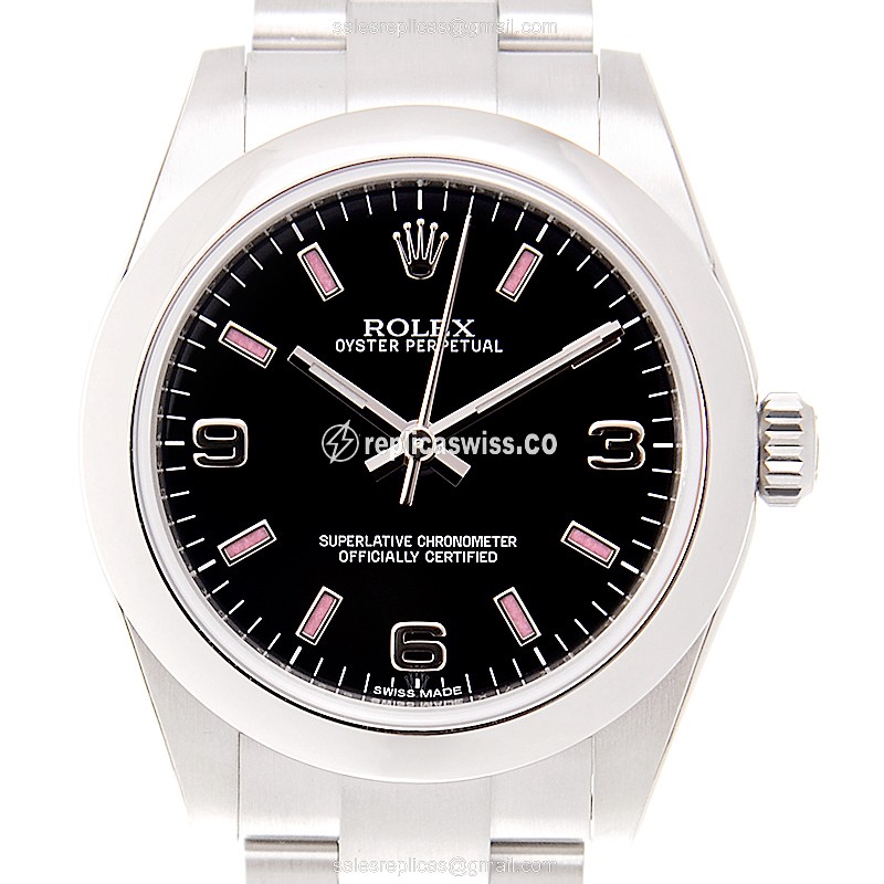 Elegant Rolex 177200BK369PK OYSTER PERPETUAL Replica with Automatic Movement Black Dial Watch