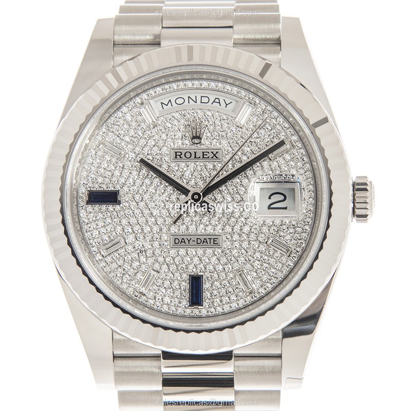 Elegant Rolex 228239-0049 DAY-DATE Replica in 18kt Silver Dial & Gold Case, Automatic Movement Watch