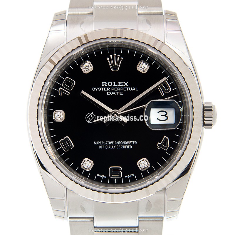 Elegant Rolex Datejust 115234-0011 Replica in Black Dial 18kt Gold Case Watch