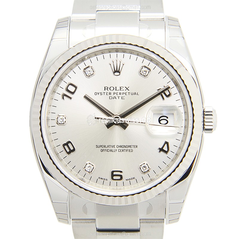 Elegant Rolex Datejust 115234-0012 Replica in 18kt White Gold & Silver Dial Watch