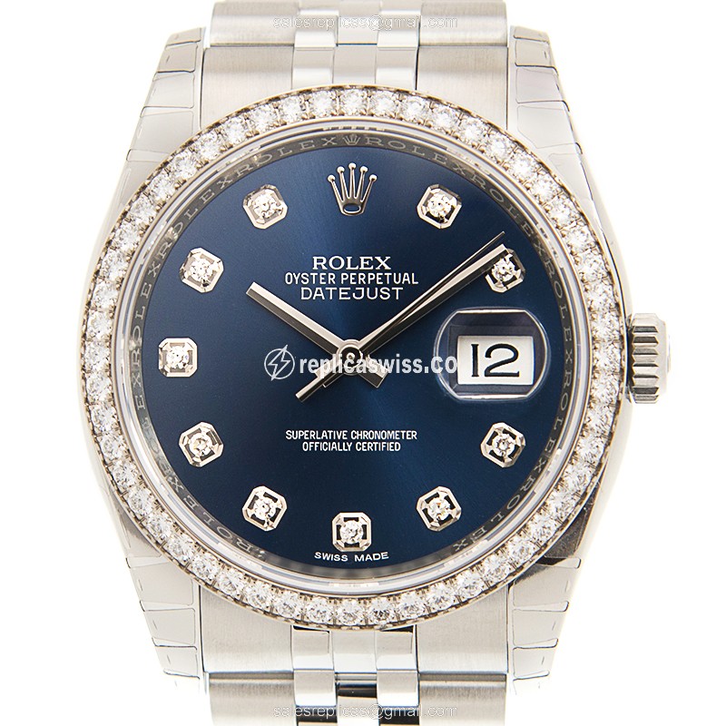 Elegant Rolex DATEJUST 116244G Replica in 18kt White Gold & Blue Dial, Automatic Movement Watch