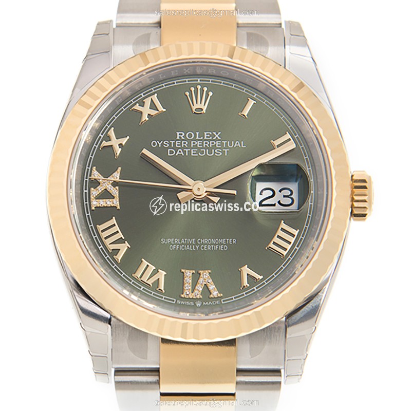 Elegant Rolex DATEJUST 126233-0026 Replica in 18kt Gold & Steel, Automatic Movement & Green Dial