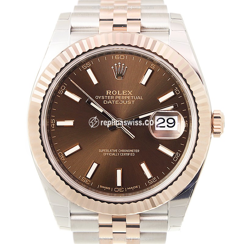 Elegant Rolex DATEJUST 126331-0002 Replica in 18kt Steel & Rose Gold, Automatic Movement Brown