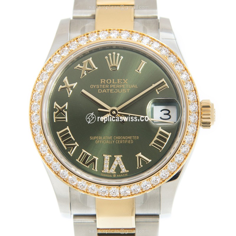 Elegant Rolex Datejust 278383RBR-0015 Replica with Green Dial & 18kt Steel Strap Watch
