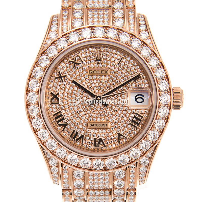 Elegant Rolex Datejust 81405RBR Replica in 18kt Gold Case & Diamond Bezel Watch