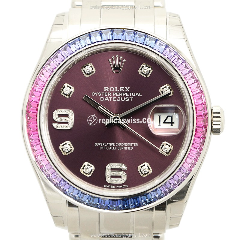 Elegant Rolex DATEJUST Replica in 18kt Gold Case, Automatic Movement & Purple Dial Watch