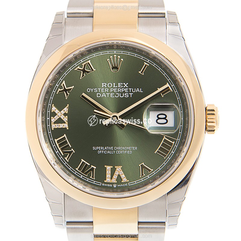 Elegant Rolex DATEJUST Replica in 18kt Gold & Steel, Automatic Movement & Green Dial Watch