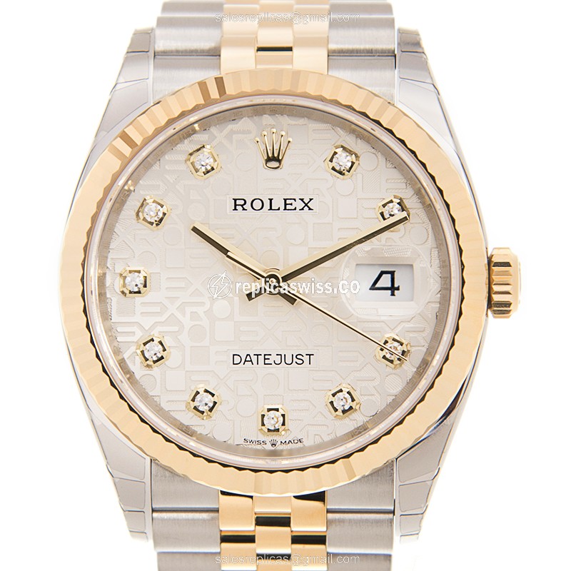 Elegant Rolex DATEJUST Replica in 18kt Gold & Steel, Automatic Movement, Silver Dial Watch