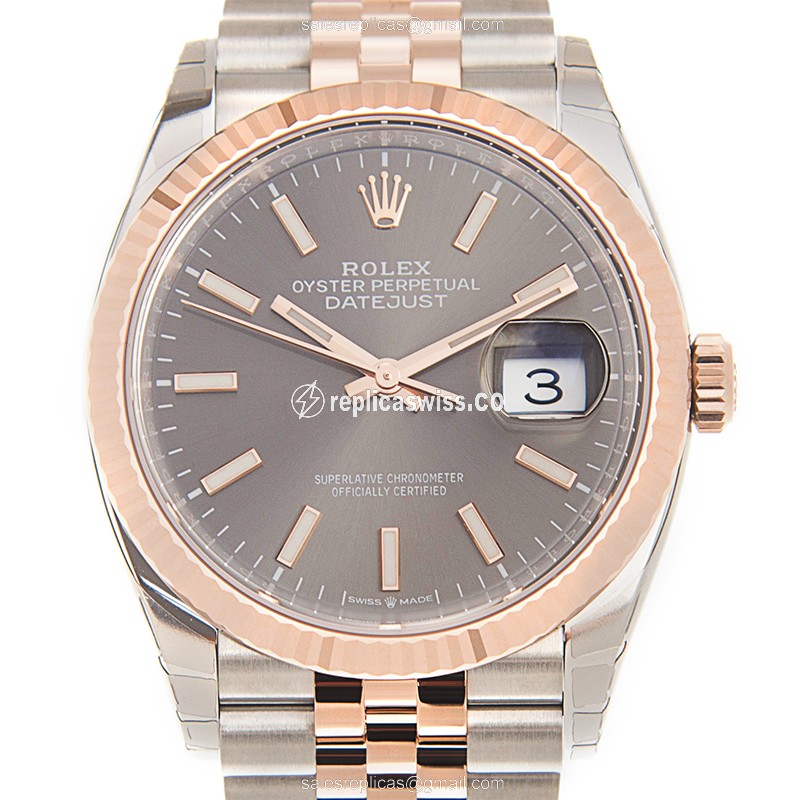 Elegant Rolex DATEJUST Replica in 18kt Rose Gold & Steel, Automatic Movement Gray Dial Watch