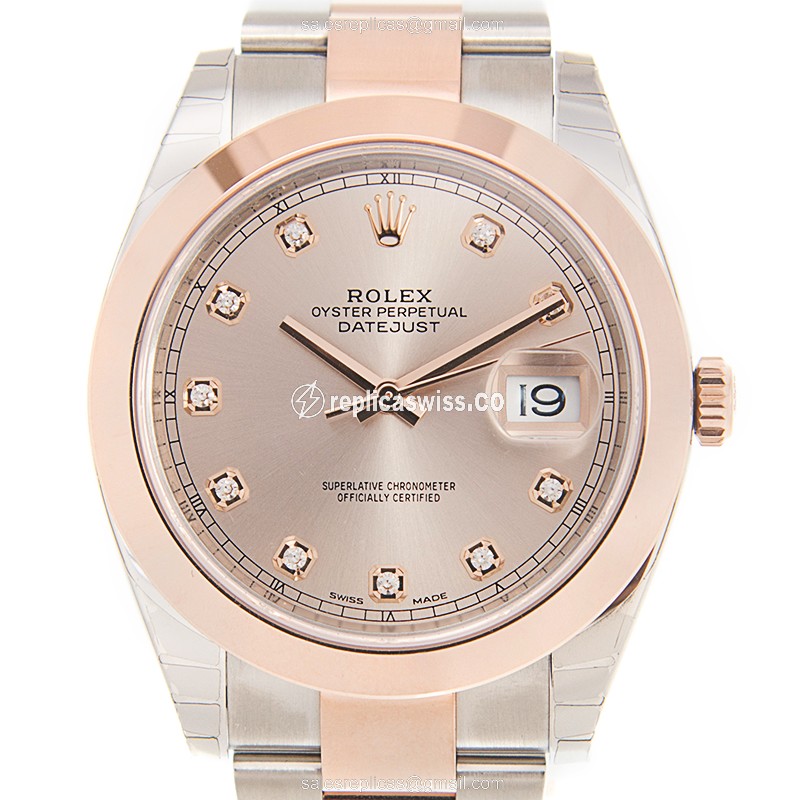 Elegant Rolex DATEJUST Replica in 18kt Rose Gold Steel Case with Automatic Movement Pink Dial