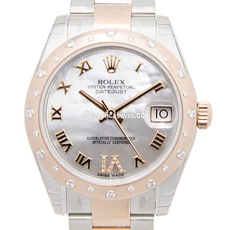 Elegant Rolex Datejust Replica in 18kt Rose Gold with Automatic Movement White Dial Watch