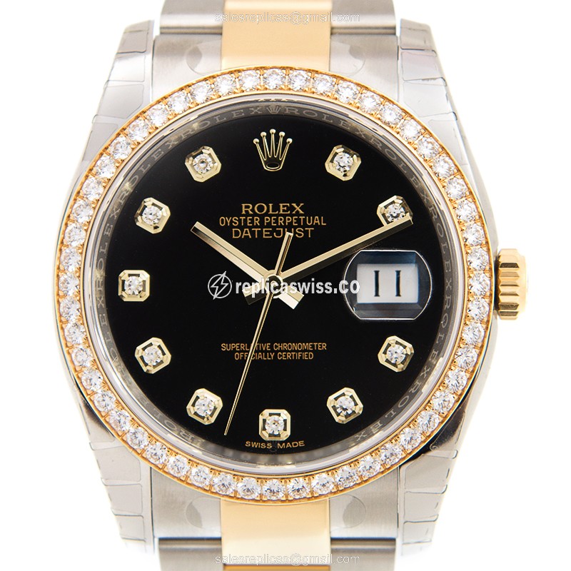Elegant Rolex DATEJUST Replica in 18kt Steel & Gold, Automatic Movement, Black Dial & Sapphire