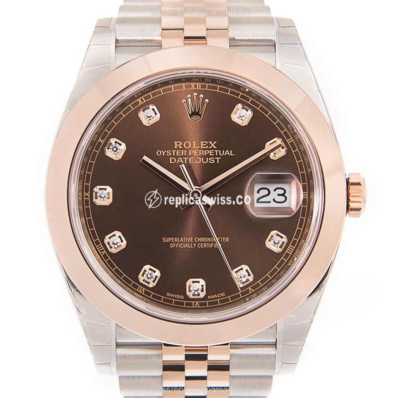 Elegant Rolex DATEJUST Replica in 18kt Steel & Gold, Automatic Movement with Brown Dial Watch