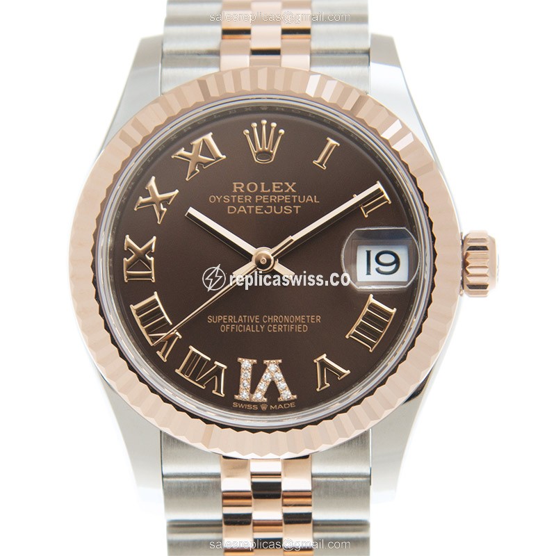 Elegant Rolex DATEJUST Replica in 18kt Steel & Rose Gold, Automatic Movement & Brown Dial Watch