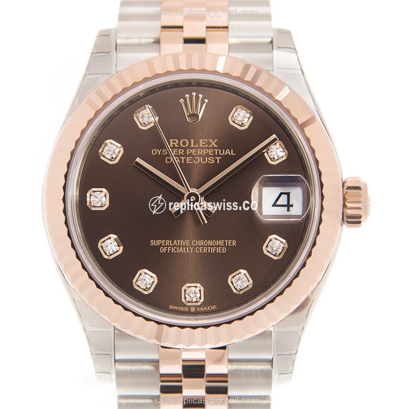 Elegant Rolex DATEJUST Replica in 18kt Steel & Rose Gold, Automatic Movement & Brown Dial Watch
