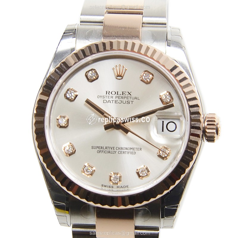 Elegant Rolex DATEJUST Replica in 18kt Steel & Rose Gold, Automatic Movement Silver Dial Watch