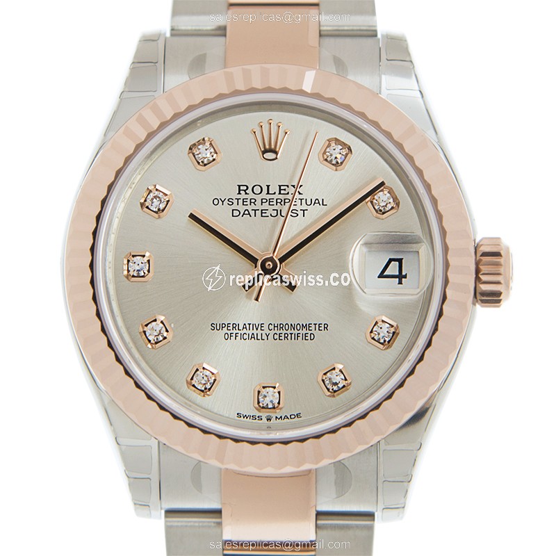 Elegant Rolex DATEJUST Replica in 18kt Steel & Rose Gold, Automatic Movement & Silver Dial Watch