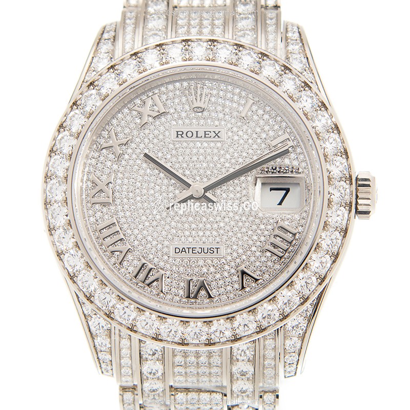 Elegant Rolex DATEJUST Replica in 18kt White Gold & Diamond Case, Automatic Movement Watch