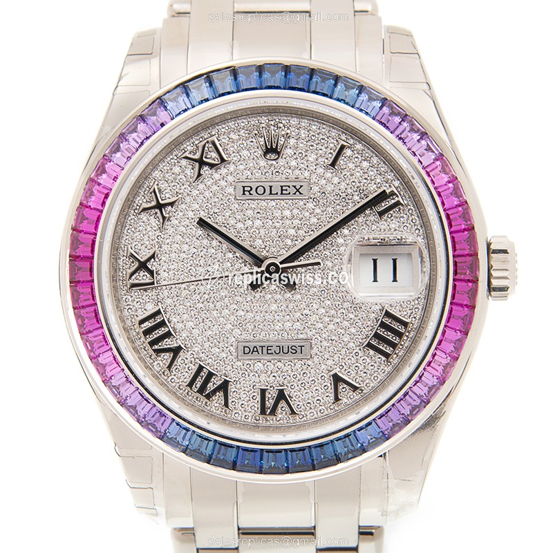 Elegant Rolex Datejust Replica in 18kt White Gold Sapphire Crystal, Automatic Movement & Silver
