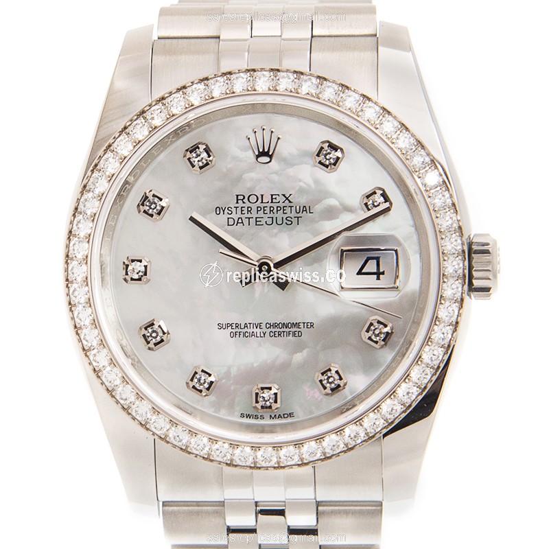 Elegant Rolex Datejust Replica in 18kt White Gold & Sapphire Crystal, Automatic Movement Watch
