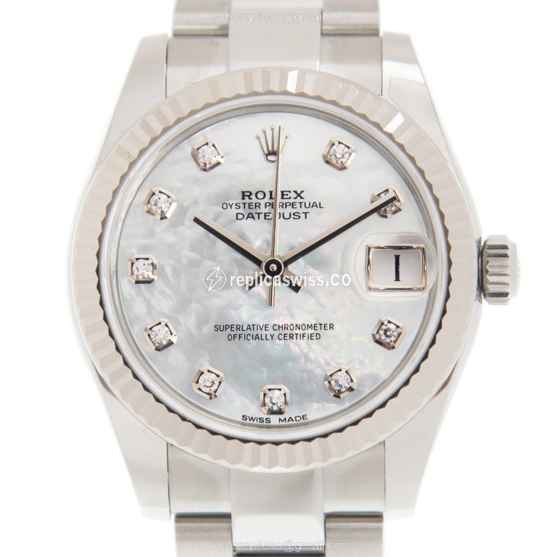 Elegant Rolex DATEJUST Replica in 18kt White Gold & Steel, Automatic Movement & Silver Steel Band