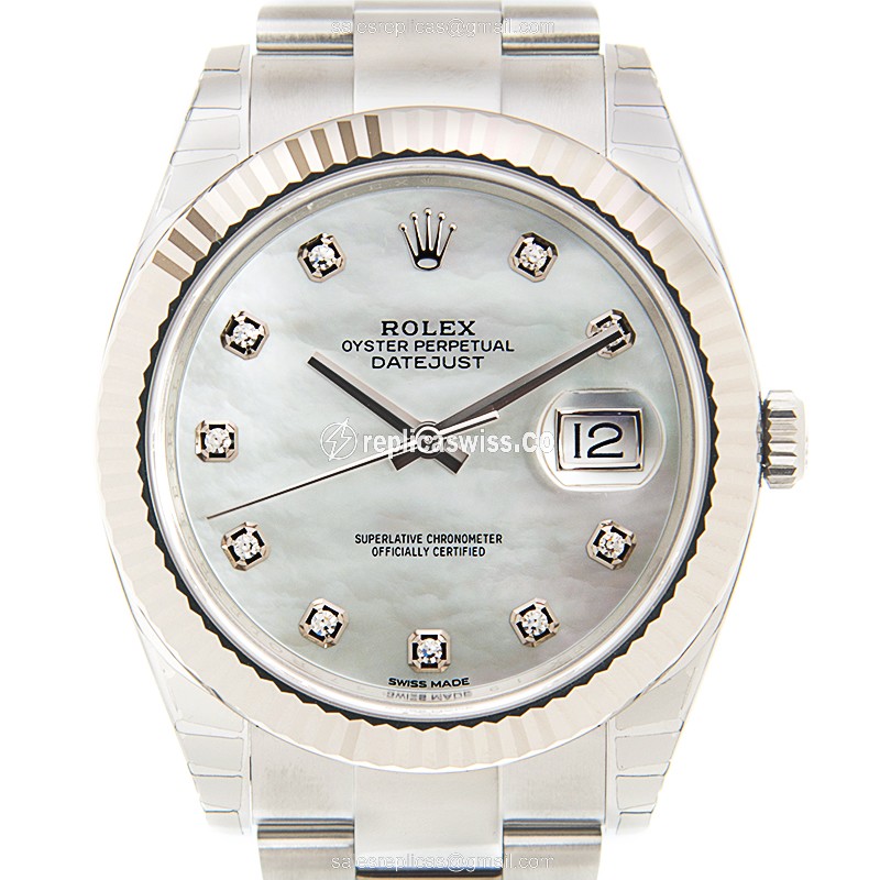 Elegant Rolex DATEJUST Replica in 18kt White Gold & Steel, Automatic Movement, White Dial Watch