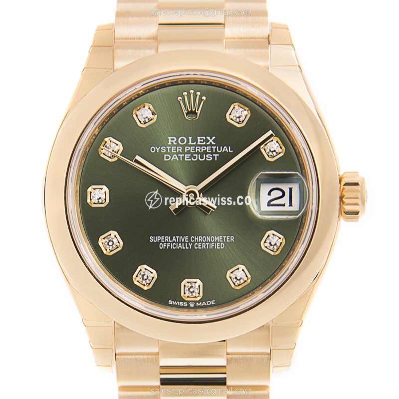 Elegant Rolex Datejust Replica in Green Dial & Gold Clasp, Automatic Movement Watch