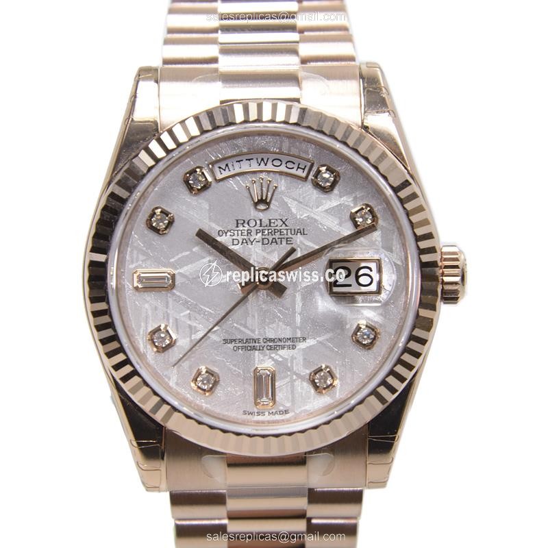 Elegant Rolex Day-Date 118235METEA Replica in White Dial 18kt Gold Case Watch