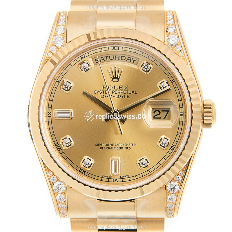 Elegant Rolex Day-Date 118338ACH Replica in 18kt Gold with Automatic Movement Polished Gold