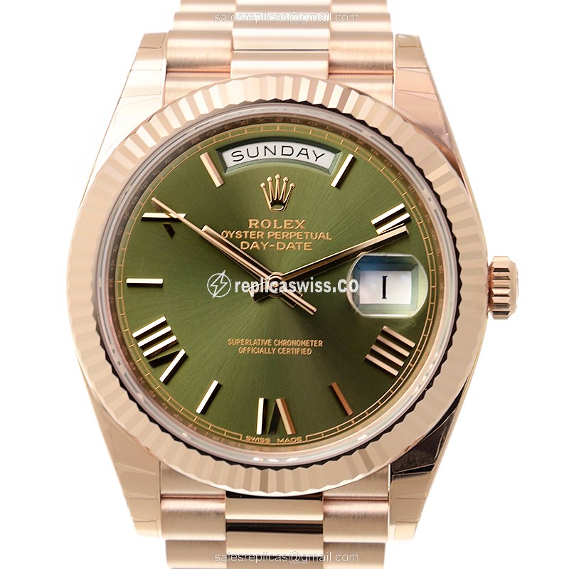 Elegant Rolex Day-Date 228235-0025 Replica in Green Dial, 18kt Gold Case & Automatic Movement Watch