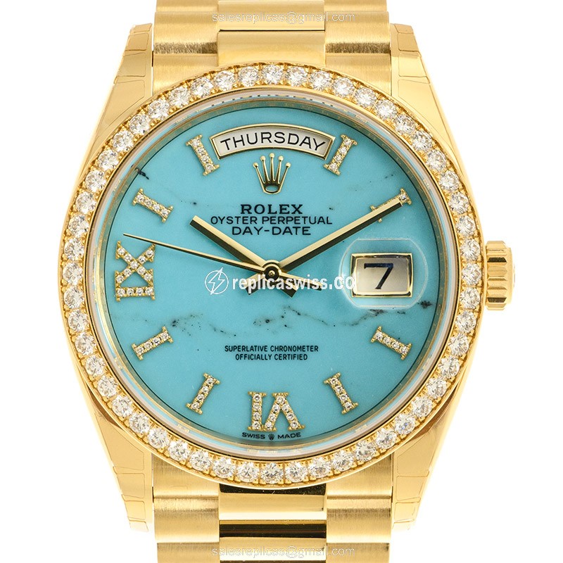 Elegant Rolex DAY-DATE Replica in 18kt Gold, Automatic Movement, Blue Dial Watch
