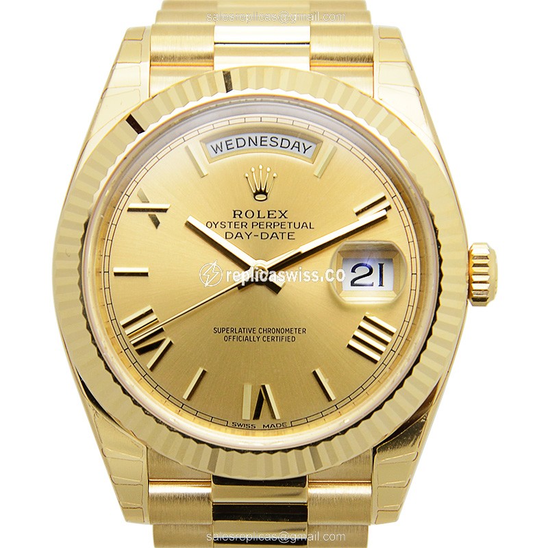 Elegant Rolex DAY-DATE Replica in 18kt Gold Case & Automatic Movement Watch