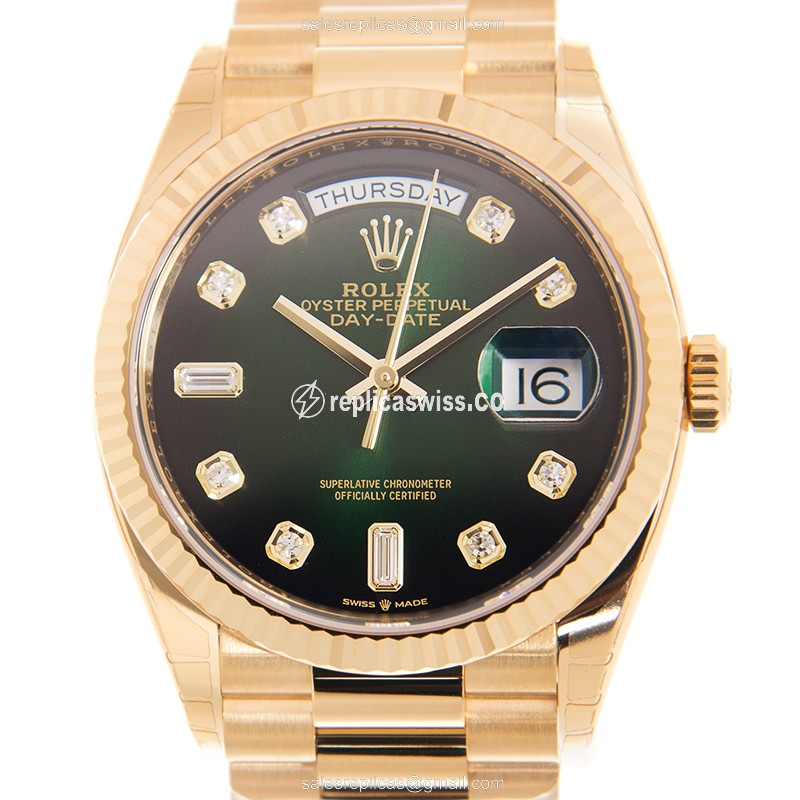 Elegant Rolex DAY-DATE Replica in 18kt Green Gold, Automatic Movement & Crystal Case Watch