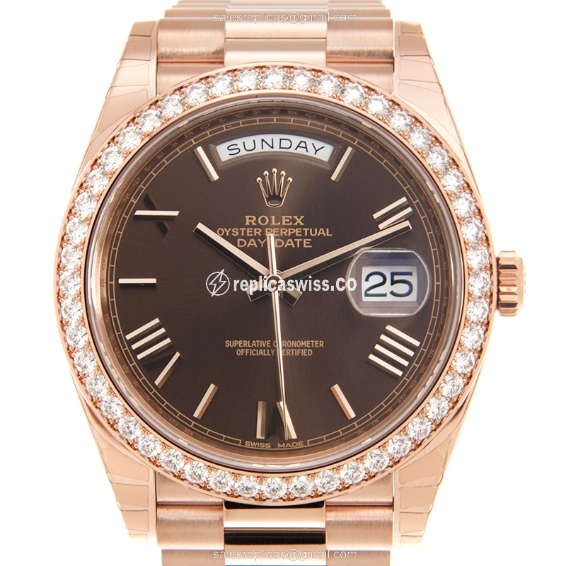 Elegant Rolex DAY-DATE Replica in 18kt Rose Gold, Automatic Movement, Brown Dial Watch