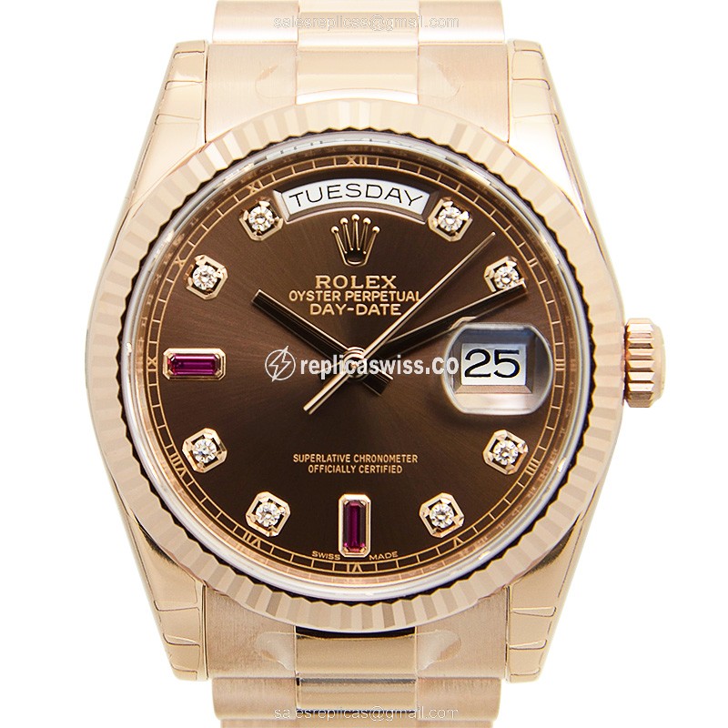 Elegant Rolex Day-Date Replica in 18kt Rose Gold, Automatic Movement & Brown Dial Watch