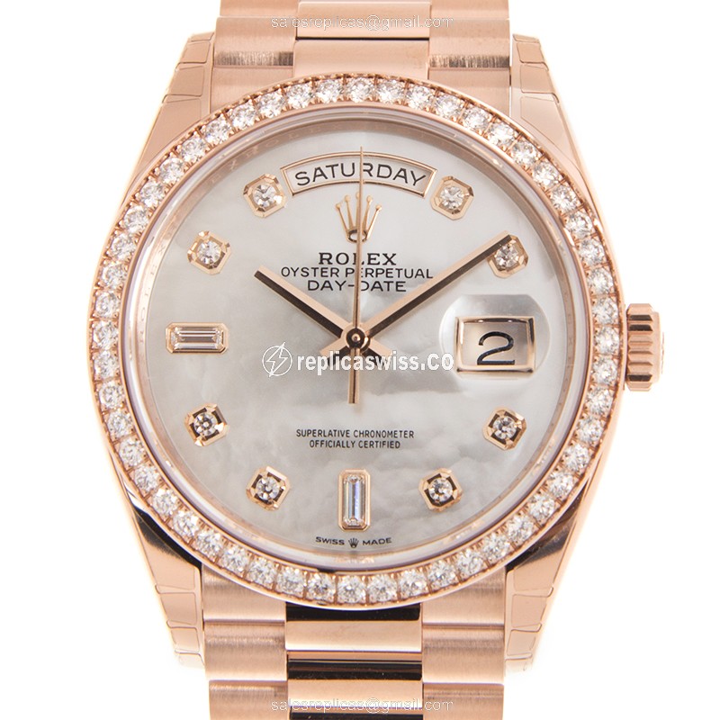 Elegant Rolex DAY-DATE Replica in 18kt Rose Gold, Automatic Movement, White Dial Watch