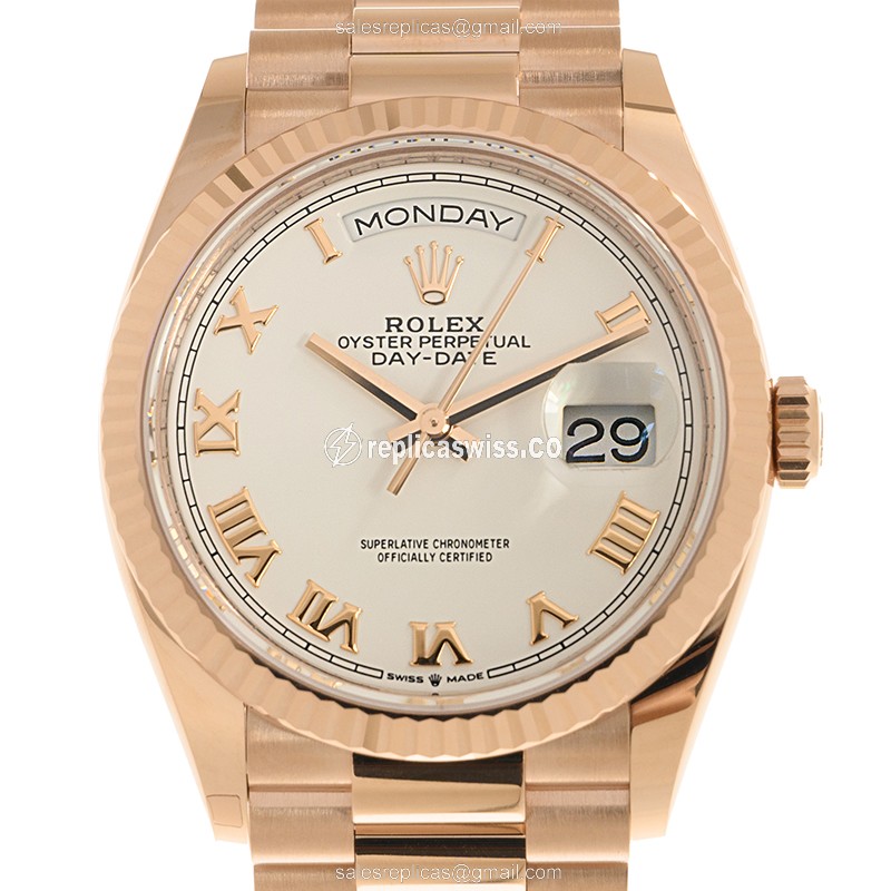 Elegant Rolex DAY-DATE Replica in 18kt Rose Gold Case & White Dial | Automatic Movement Watch