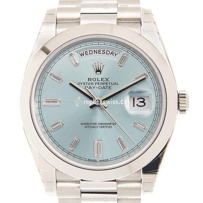 Elegant Rolex DAY-DATE Replica in 950 Platinum Case & Blue Dial, Automatic Movement Watch