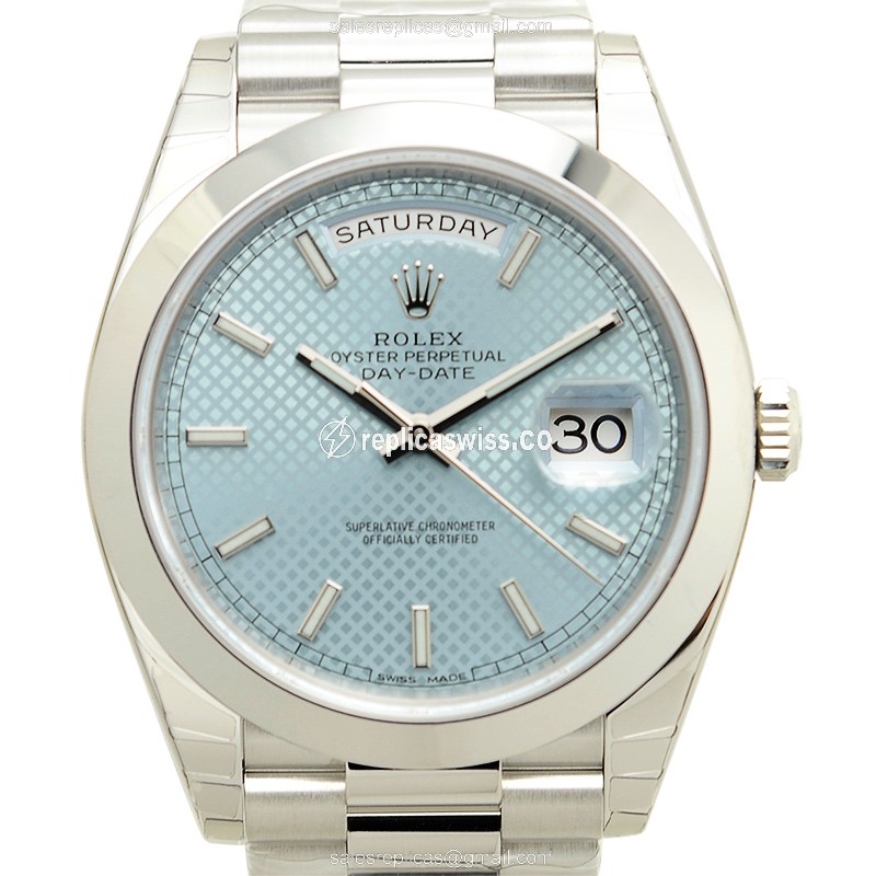 Elegant Rolex DAY-DATE Replica in Platinum Case & Blue Dial, Automatic Movement Watch