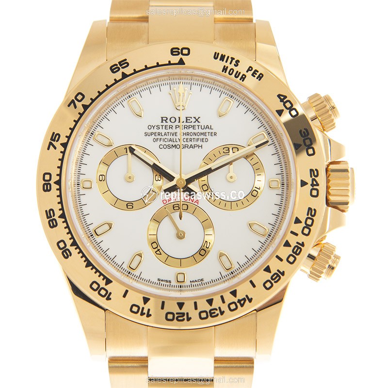Elegant Rolex Daytona 116508-0001 Replica in 18kt Gold with Automatic Movement White Dial Watch
