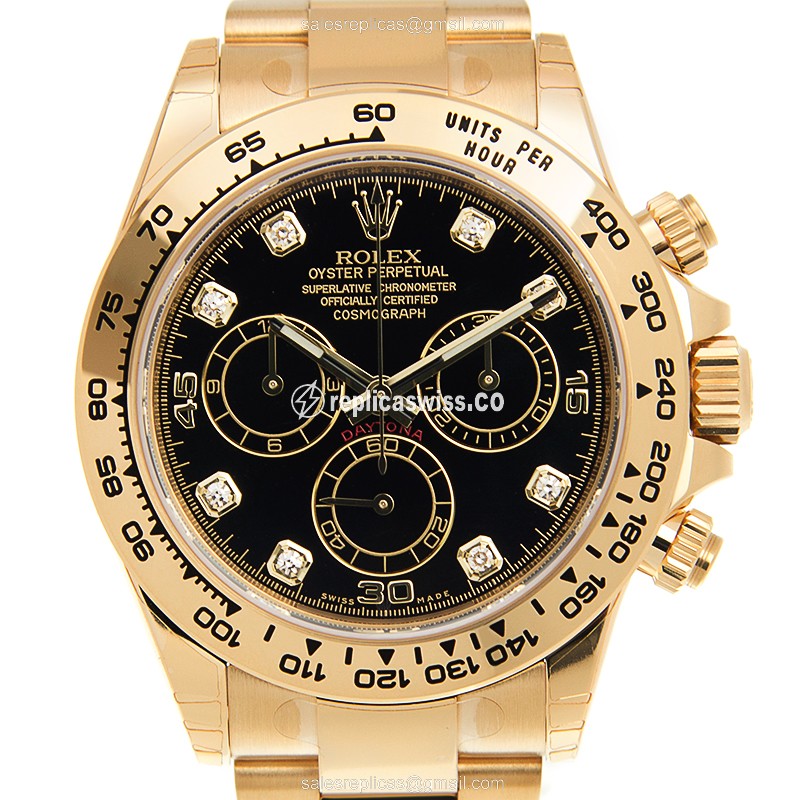 Elegant Rolex Daytona 116508-0008 Replica, Automatic Movement, 18kt Gold Case & Black Dial Watch