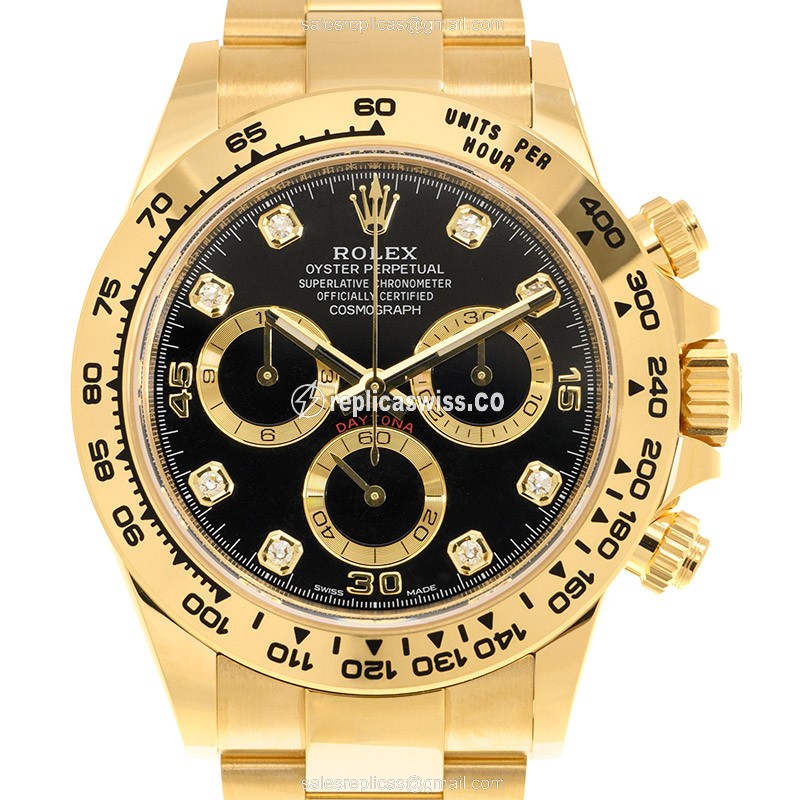 Elegant Rolex Daytona 116508-0016 Replica in 18kt Gold, Automatic Movement & Black Dial Watch