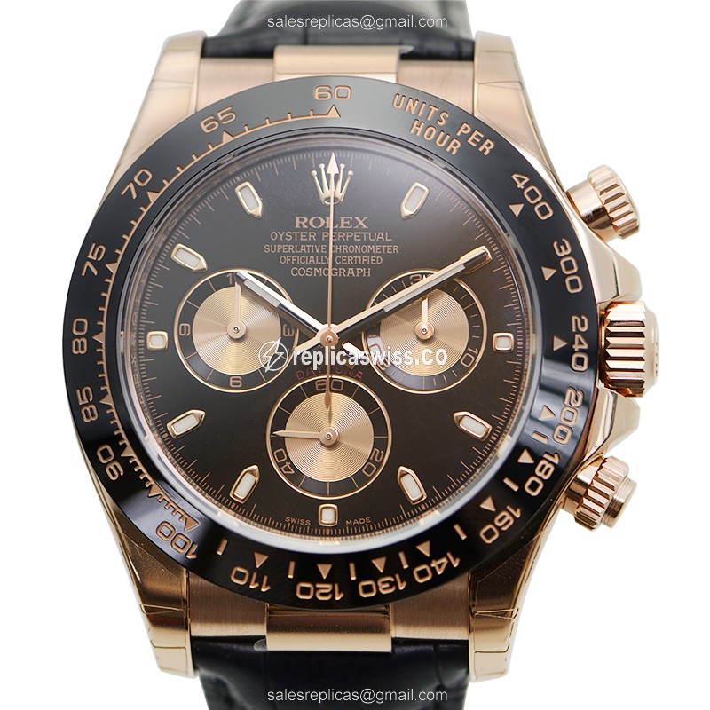 Elegant Rolex Daytona 116515LN-0009 Replica in 18kt Rose Gold with Black Dial & Automatic Movement