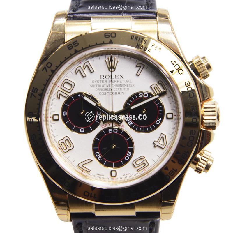 Elegant Rolex Daytona 116518 Replica in 18kt Gold, Automatic Movement & White Dial Watch