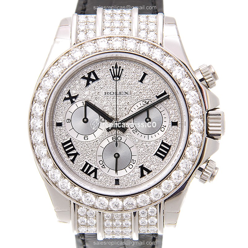 Elegant Rolex Daytona 116599RBRZER Replica in 18kt White Gold with Silver Dial & Black Alligator