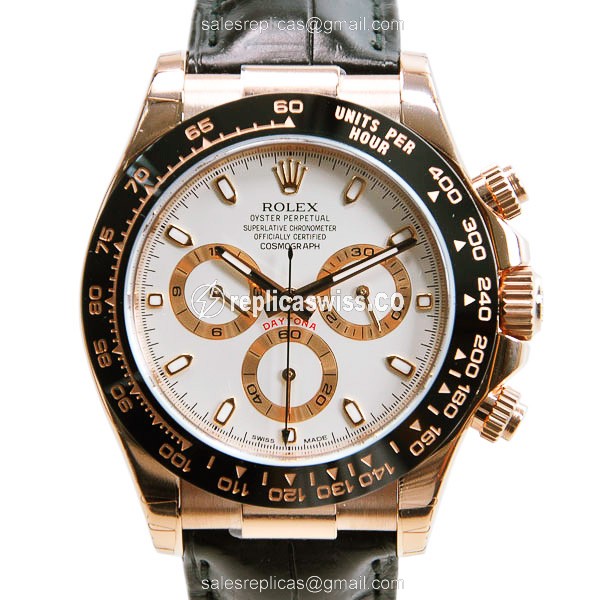 Elegant Rolex Daytona Replica in 18kt Rose Gold with White Dial & Automatic Movement Watch