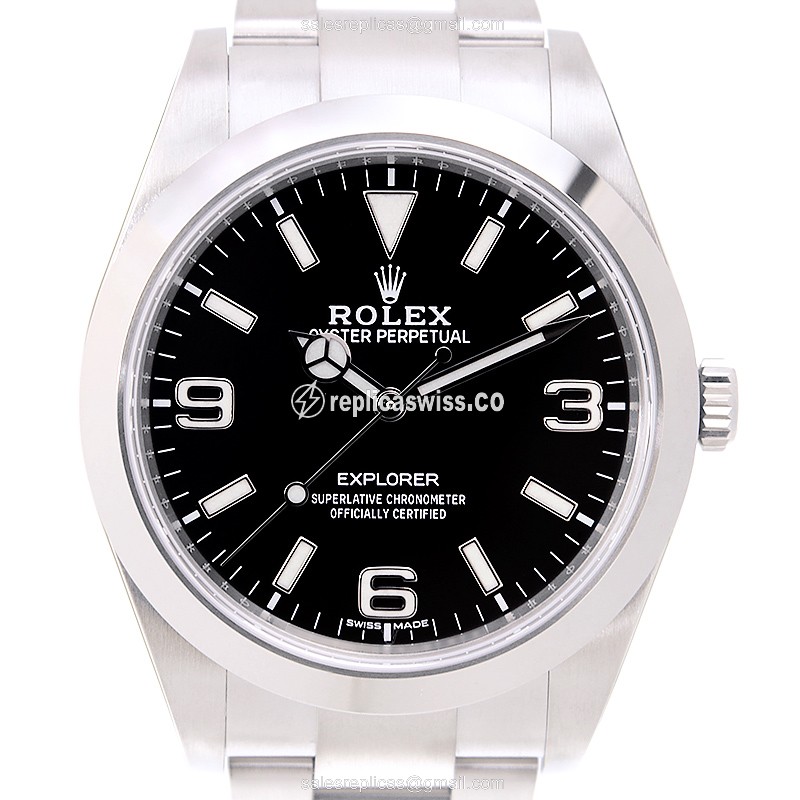 Elegant Rolex Explorer Replica in Black Dial & Stainless Steel Case, Automatic Movement Watch