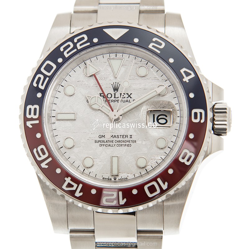 Elegant Rolex GMT-MASTER II Replica in 18kt Gold Case & Silver Dial, Automatic Movement Watch